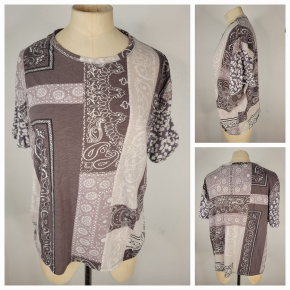 Free People Printed ClarityTee Sz S Charcoal Combo - Picture 1 of 5